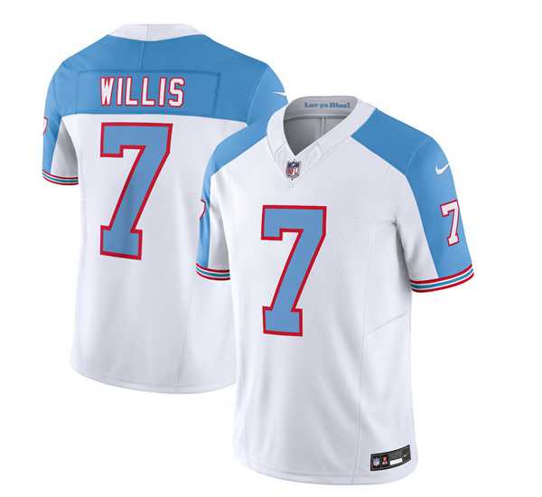 Men & Women & Youth Tennessee Titans #7 Malik Willis White Blue 2023 F.U.S.E. Vapor Limited Throwback Jersey,We sell and wholesale Men & Women & Youth Tennessee Titans #7 Malik Willis White Blue 2023 F.U.S.E. Vapor Limited Throwback Jersey on line form chian!